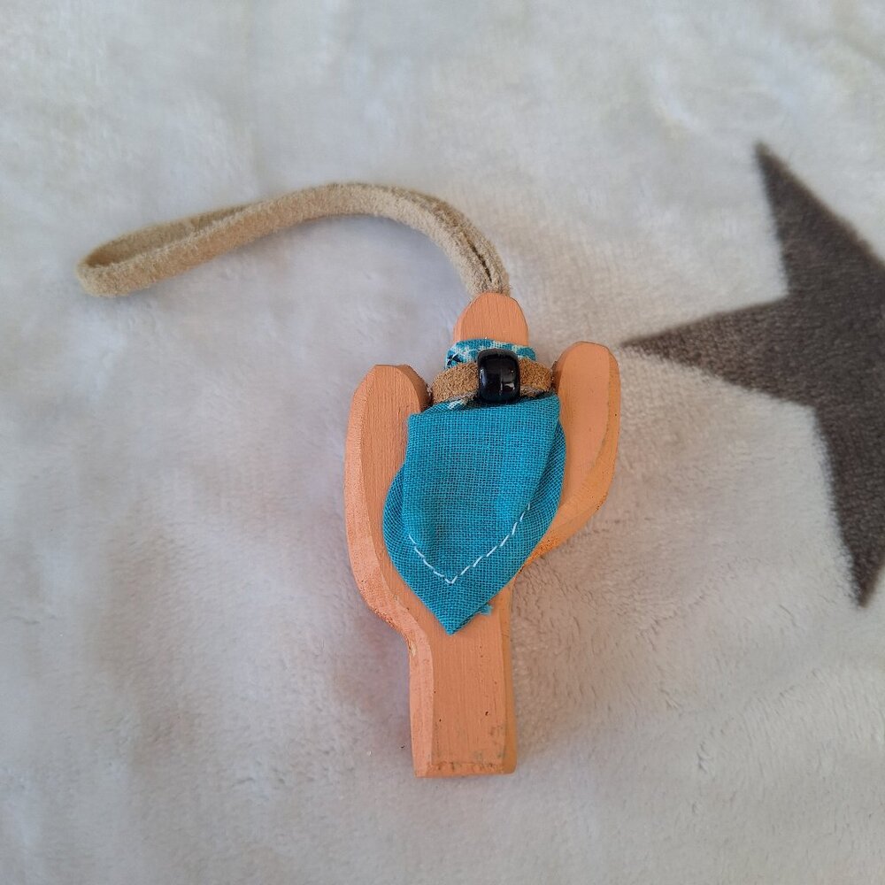 Beige Cactus‎ Wooden Ornament With Bandana 3 inches Southwestern Desert